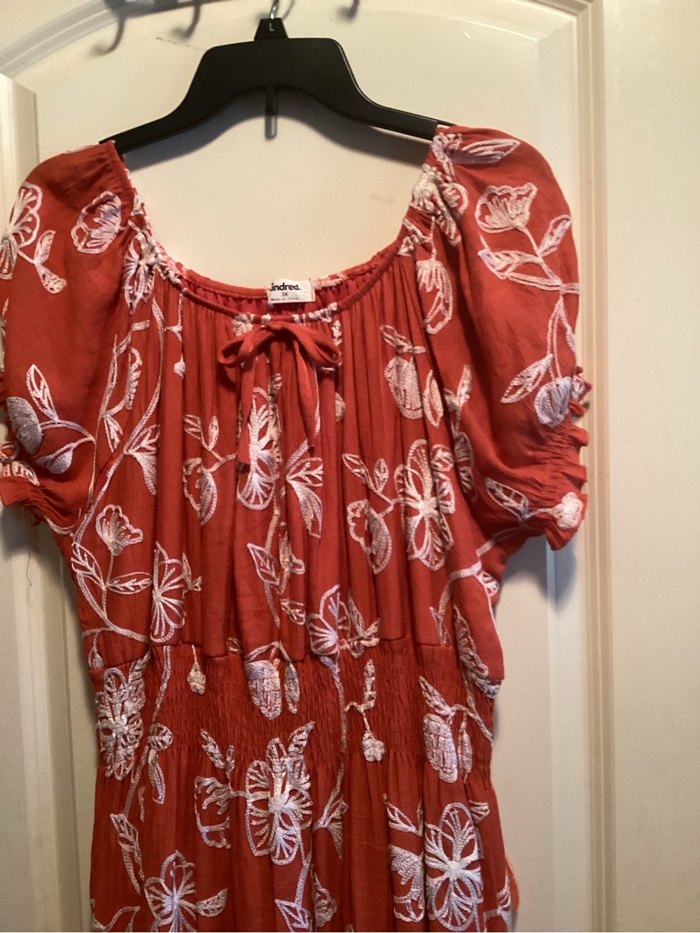 Rust Floral Maxi Dress with Gathered Neckline - Picture 9 of 13